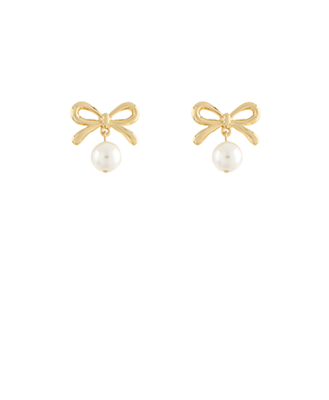 pearl bow stud earrings