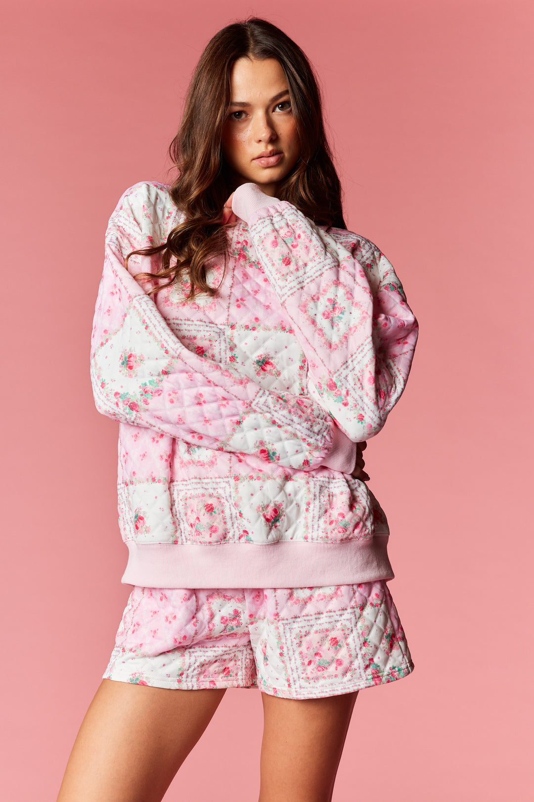 quilted patchwork floral print matching shorts set