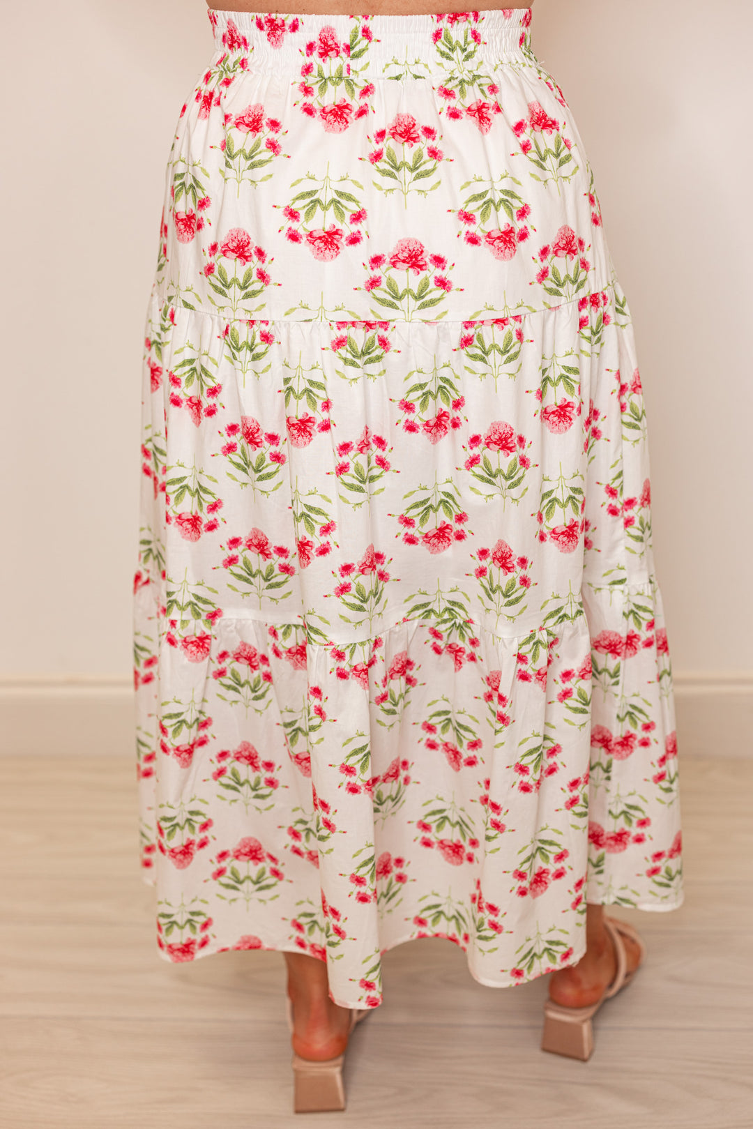 pink floral printed maxi skirt set