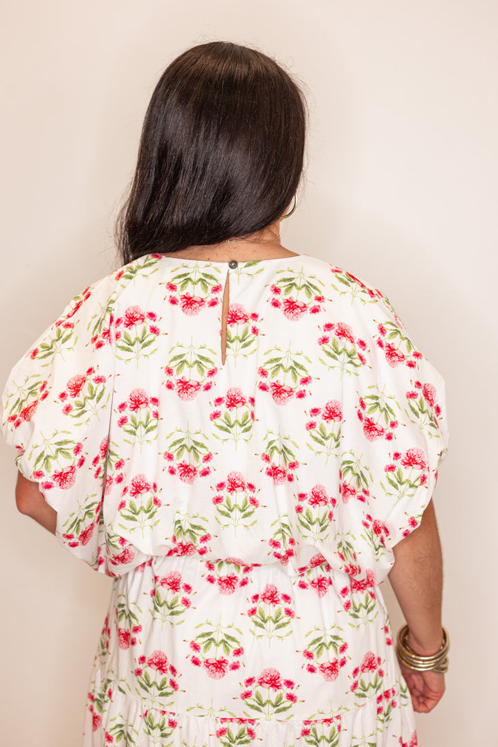 pink floral print bubble hem top