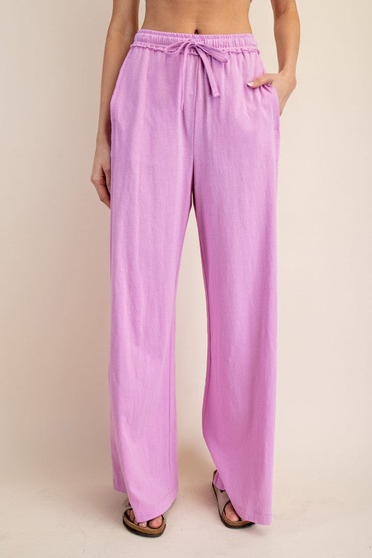 Pink cotton slub knit wide leg pants by Rae Mode
