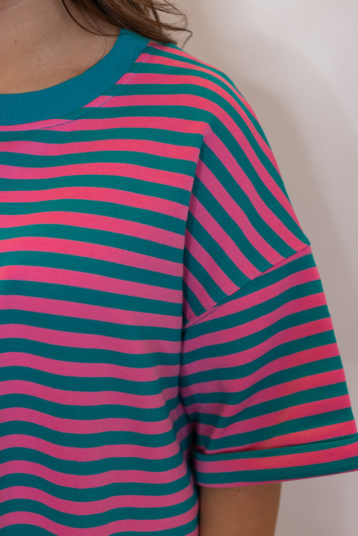 pink striped cotton oversized tshirt dress