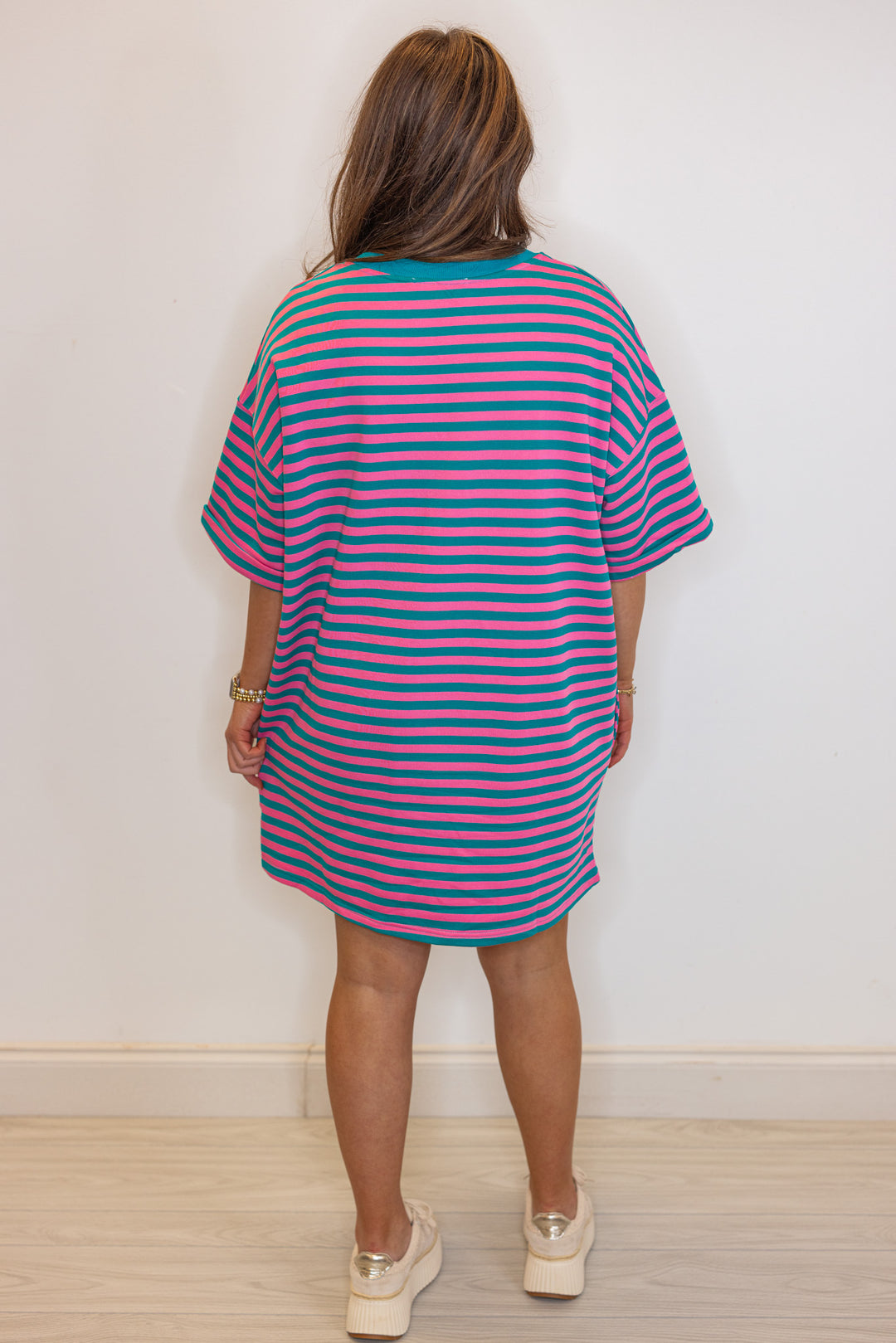 pink striped cotton oversized tshirt dress
