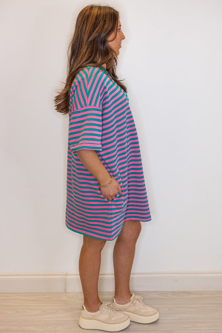 pink striped cotton oversized tshirt dress