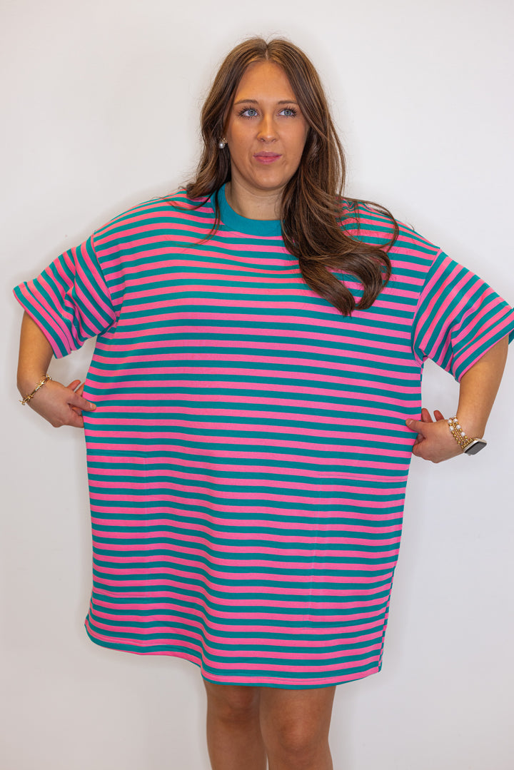 pink striped cotton oversized tshirt dress