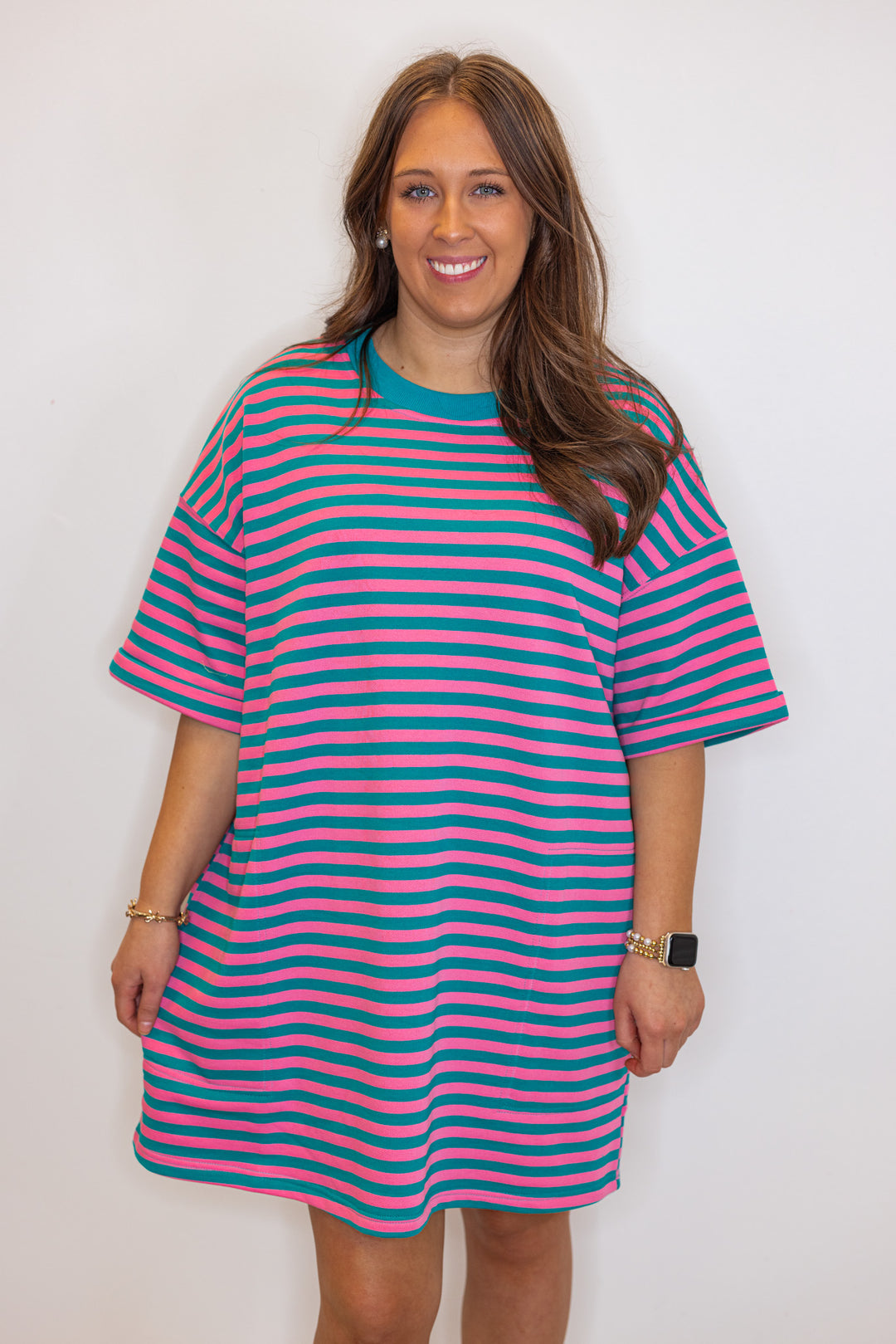pink striped cotton oversized tshirt dress