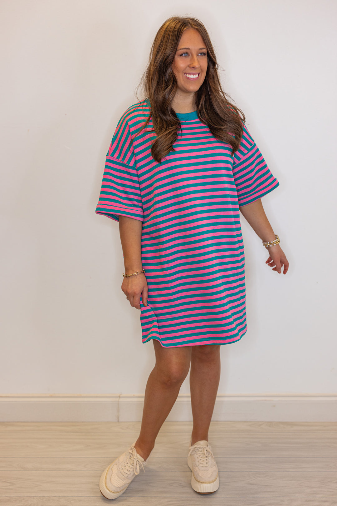 pink striped cotton oversized tshirt dress
