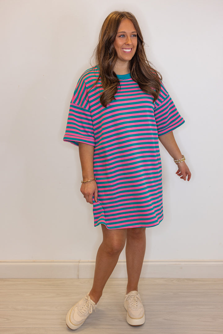 pink striped cotton oversized tshirt dress