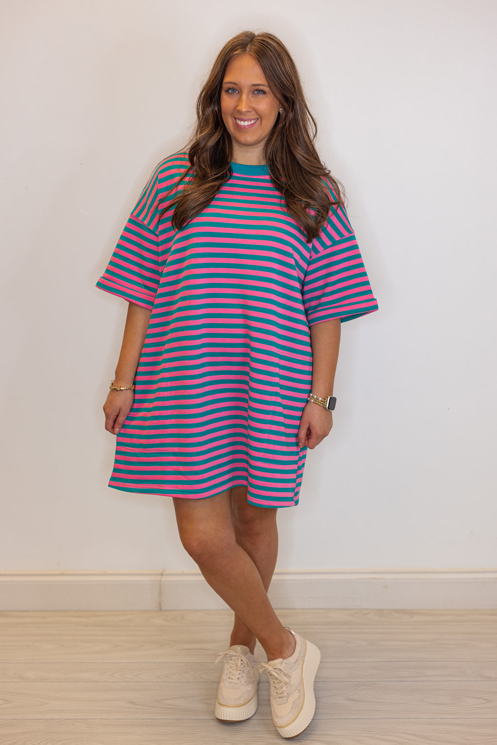 pink striped cotton oversized tshirt dress