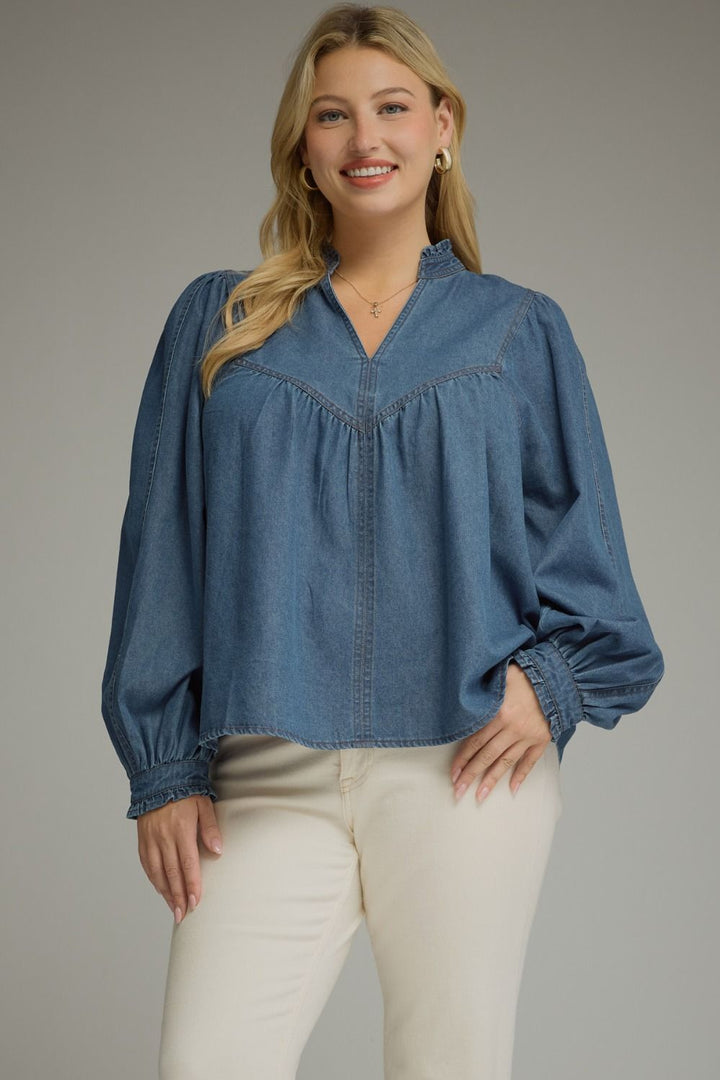 Entro plus size washed denim babydoll top 