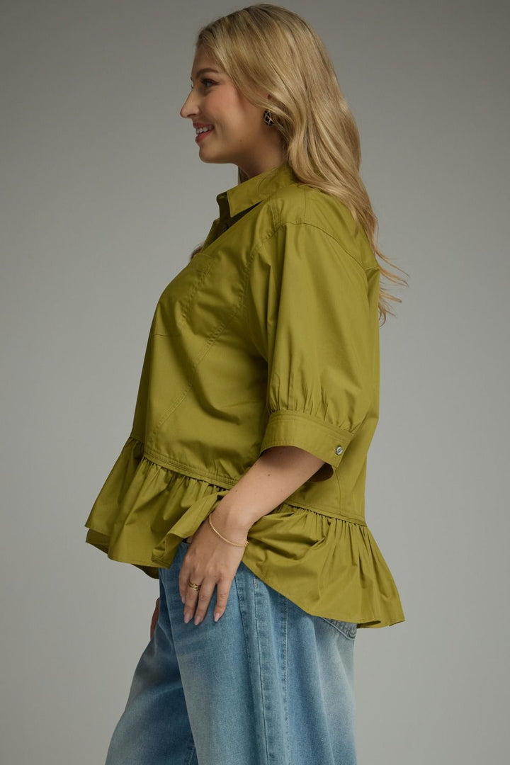 Women's plus size green ruffled peplum 