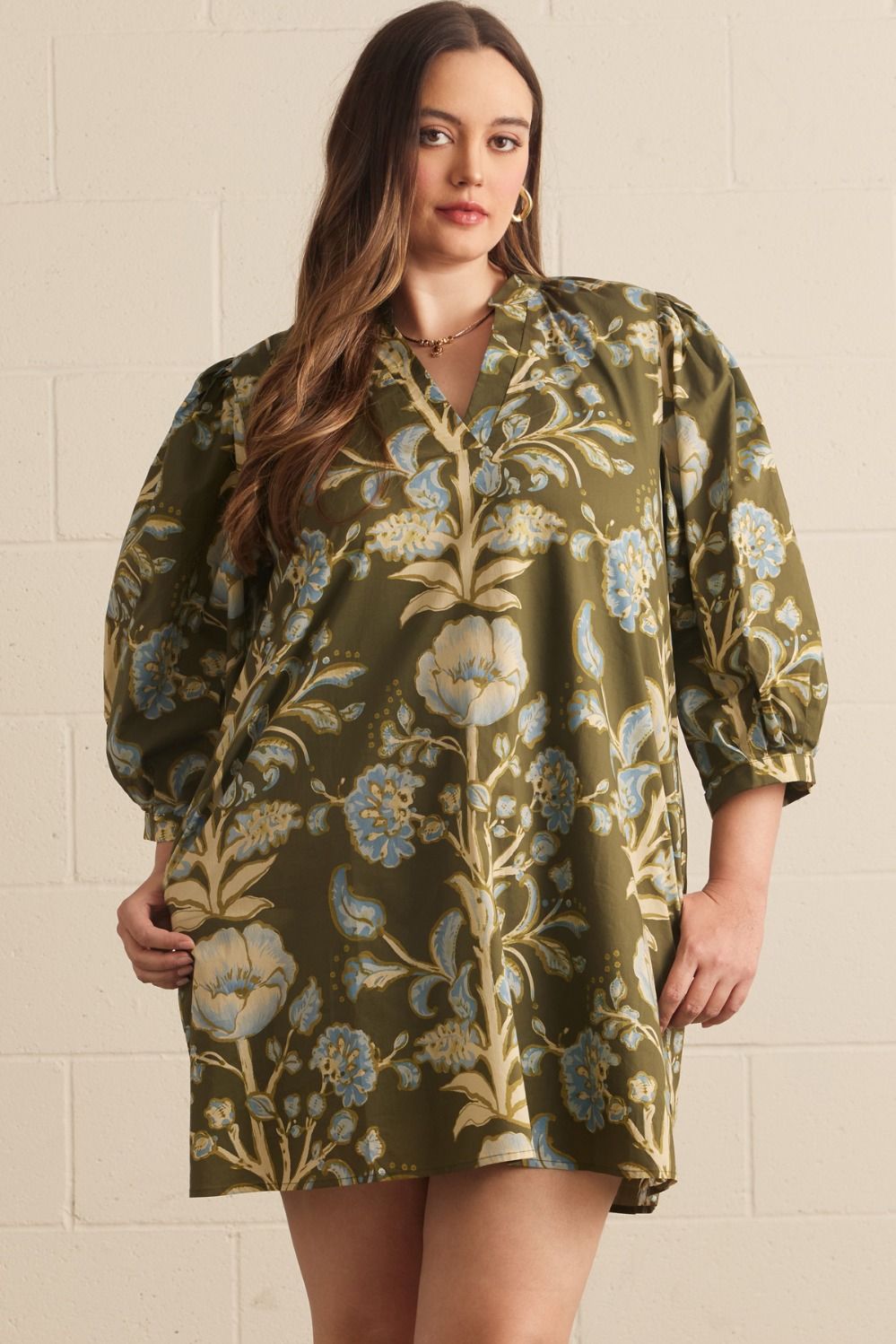 entro olive floral print plus dress