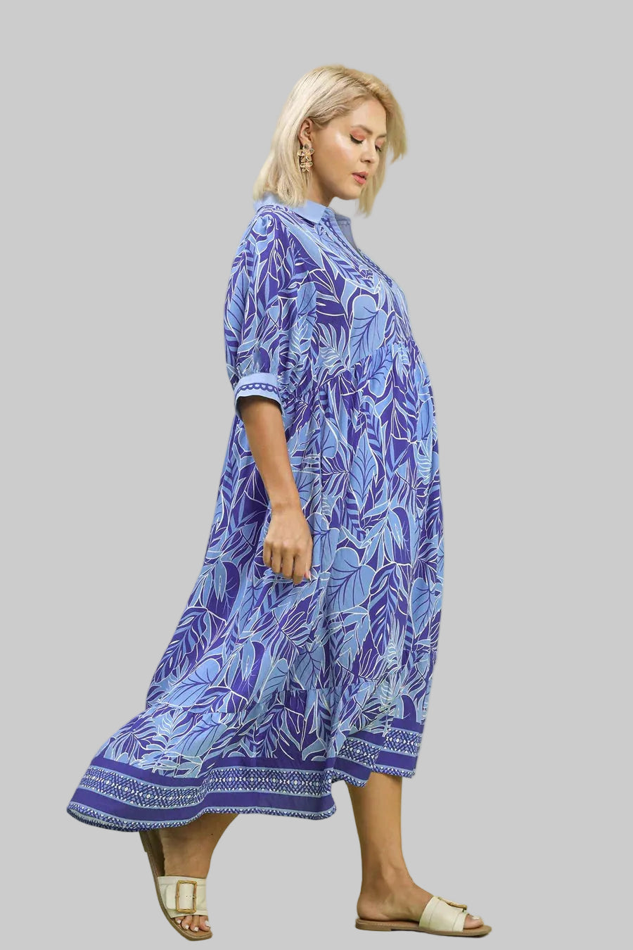umgee royal blue palm tree print plus size dress