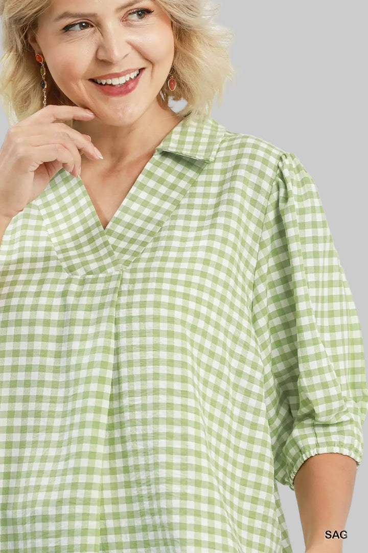 umgee plus size gingham top details