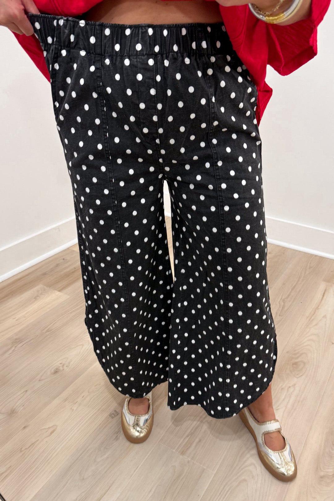 polka dot black and white pants comfy