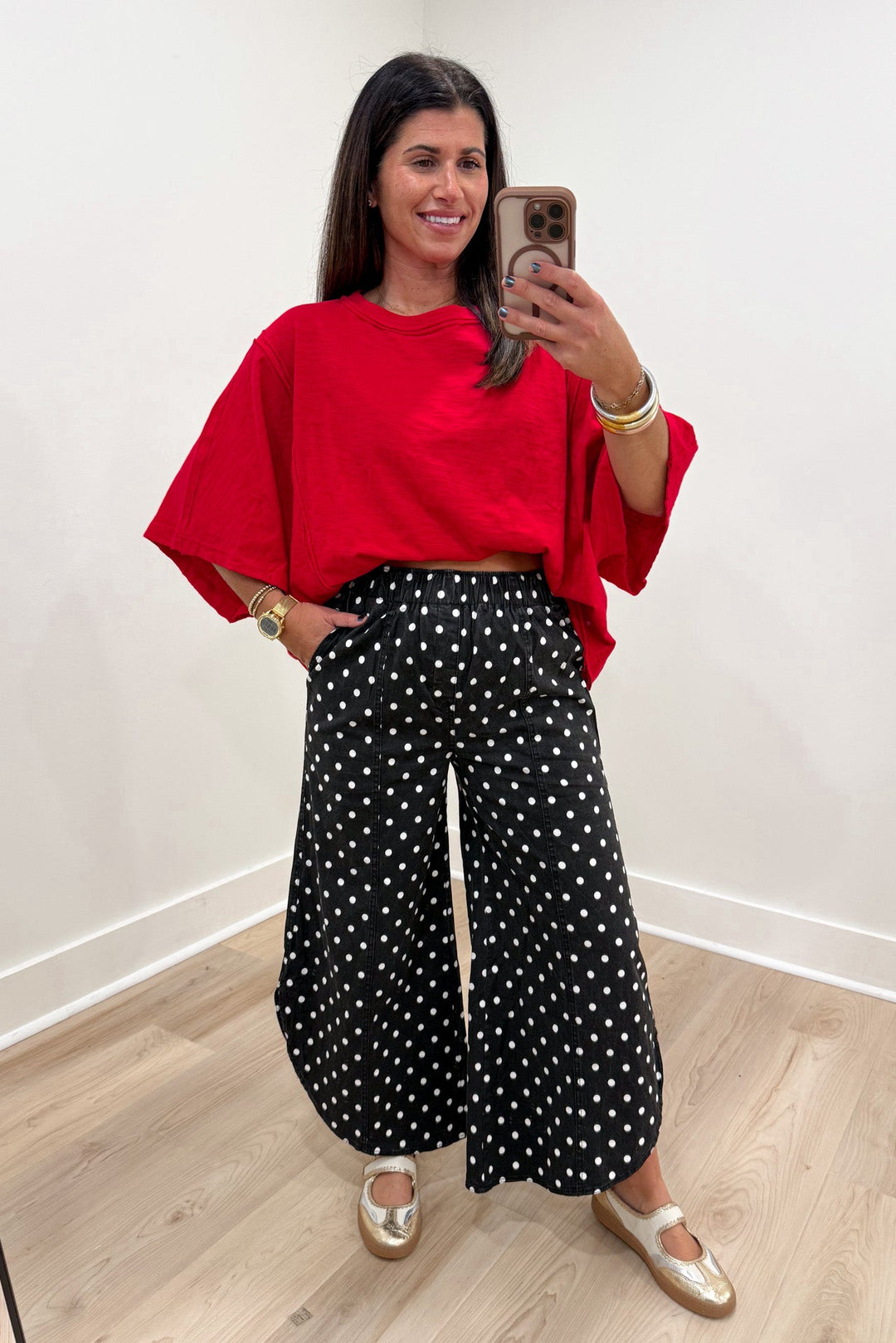 polka dot black and white pants