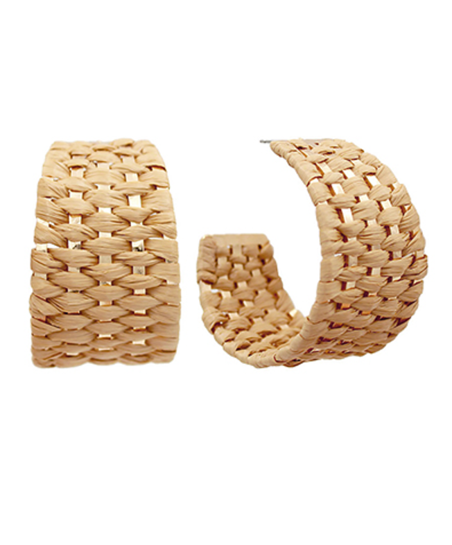 brown tan raffia hoop earrings