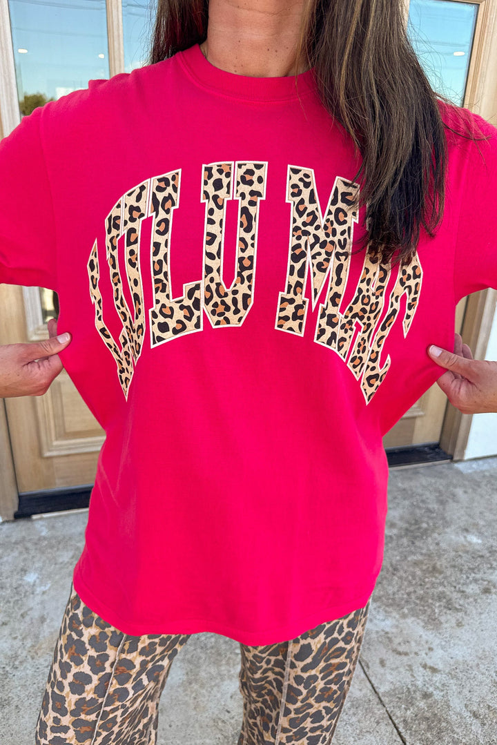 red with leopard print lulu mac graphic short sleeve relaxed fit comfort colors t-shirt