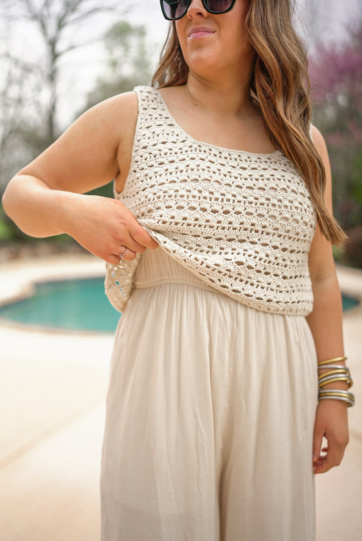 trending crochet linen jumpsuit