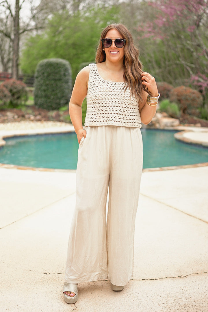trending crochet linen jumpsuit