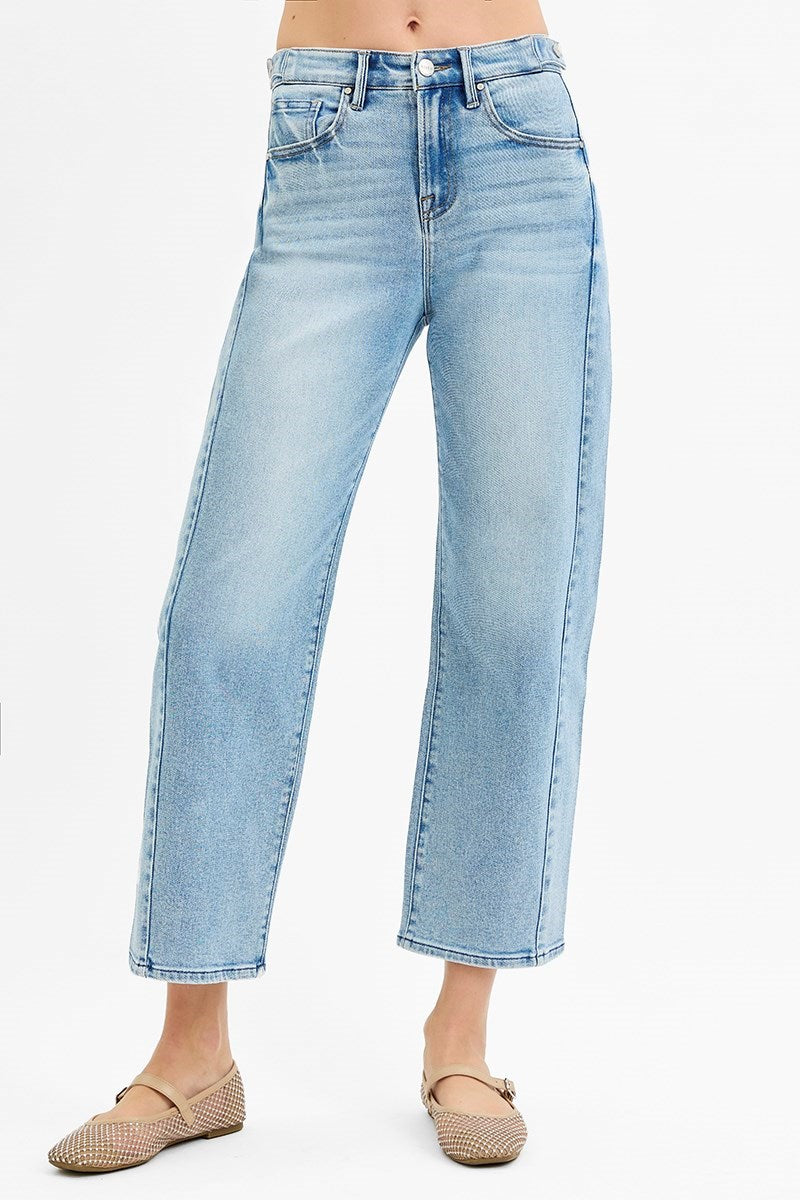 risen jeans high rise denim with barrel legs