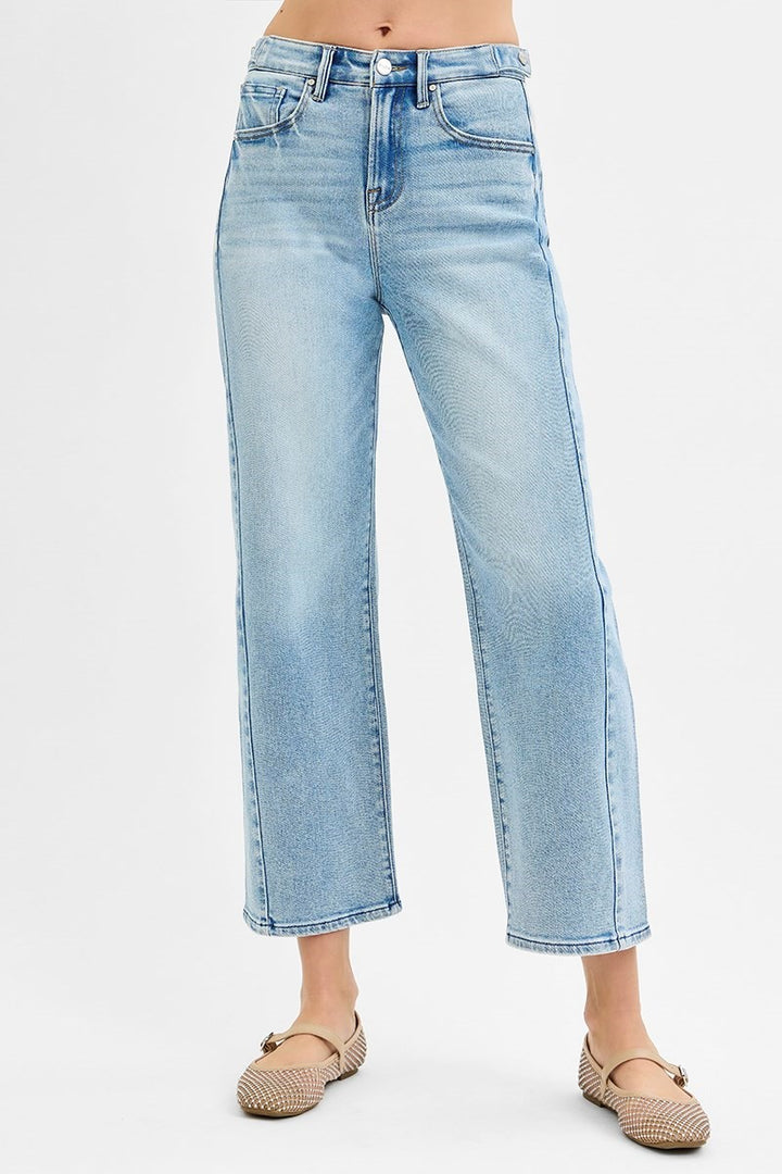 risen jeans high rise light wash denim