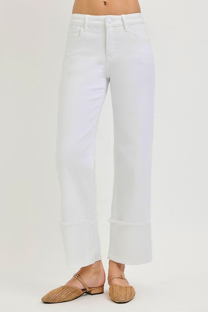 risen jeans white cuffed hem