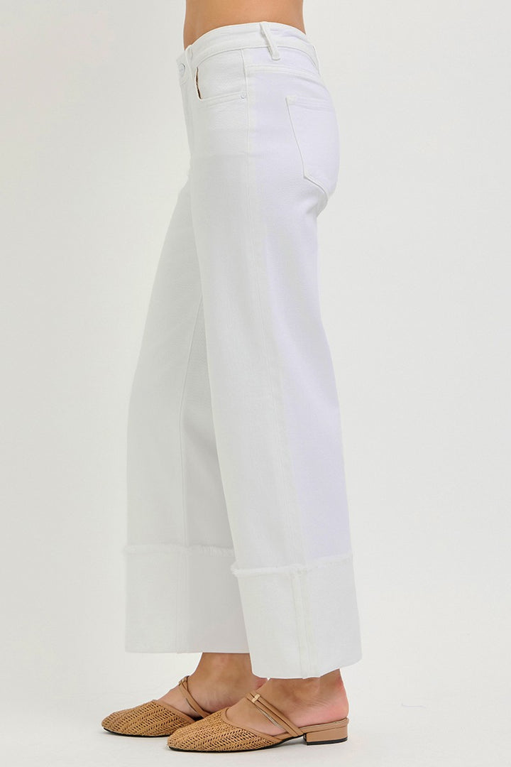 risen jeans white cuffed hem denim