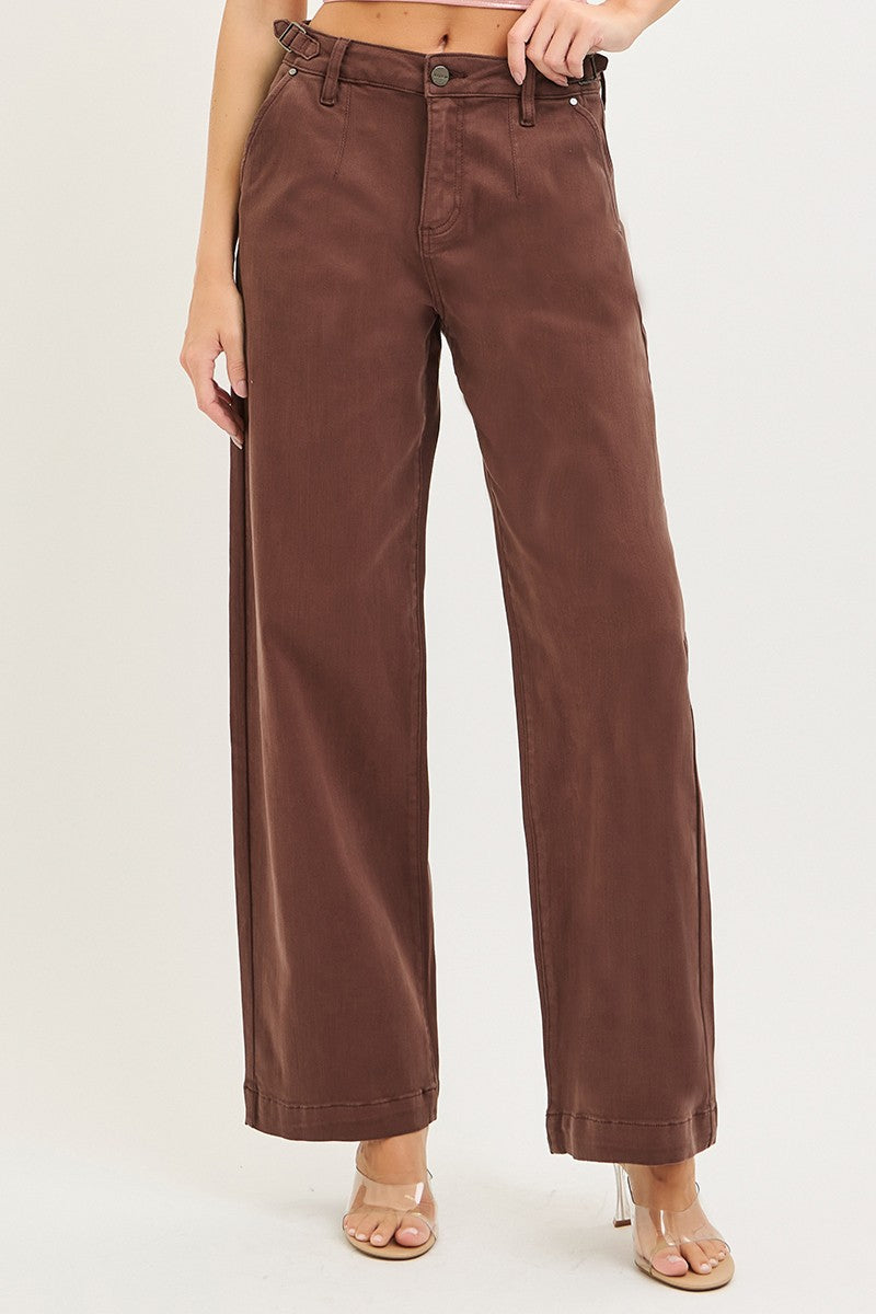 risen jeans wide leg chocolate brown pants