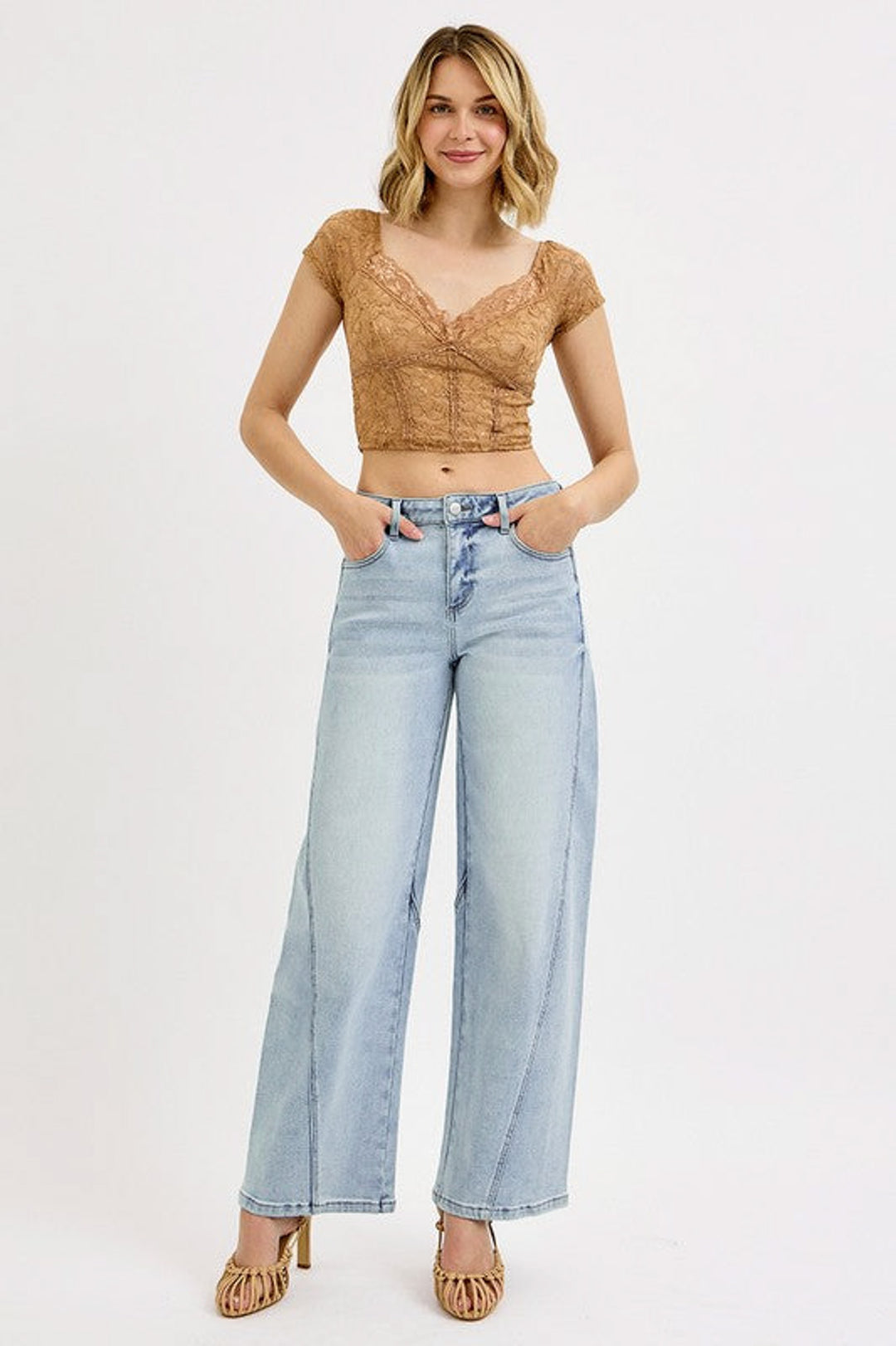 risen jeans slouchy barrel light blue denim full body