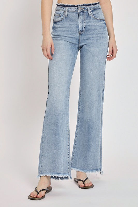 risen wide leg blue jeans denim