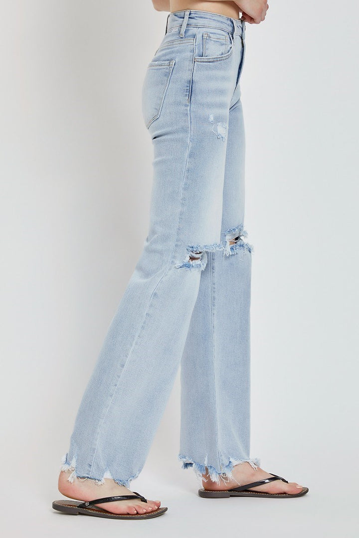 risen wide leg denim jeans distressed