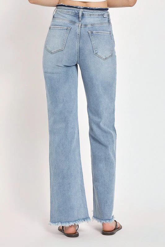 risen wide leg blue jeans denim