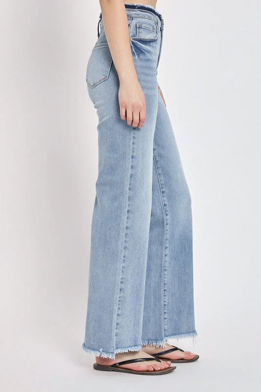 risen wide leg blue jeans denim