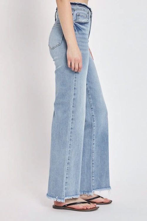 risen wide leg blue jeans denim