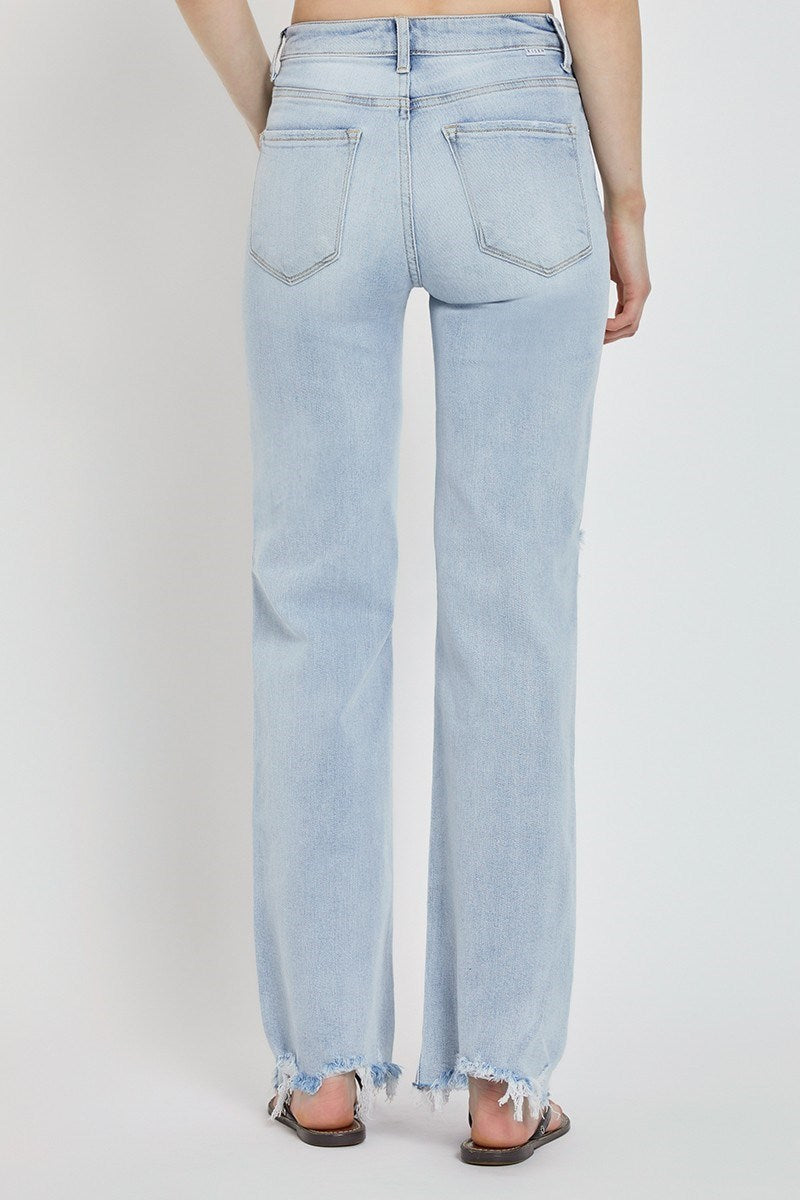 risen wide leg denim jeans distressed