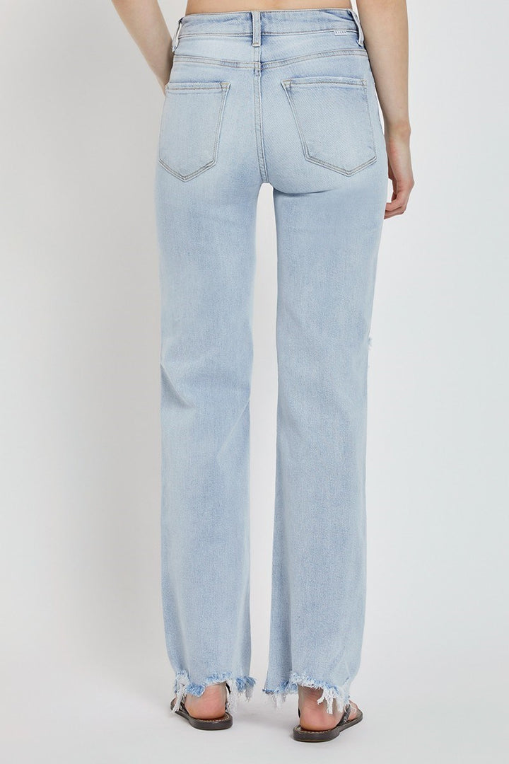 risen wide leg denim jeans distressed