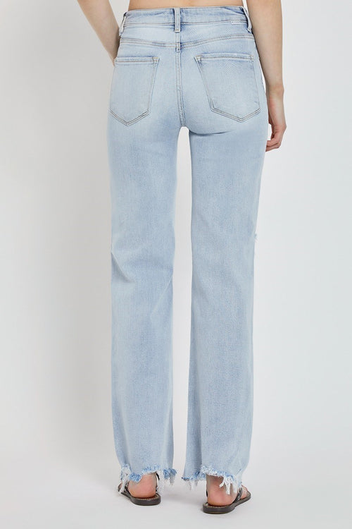 risen wide leg denim jeans distressed
