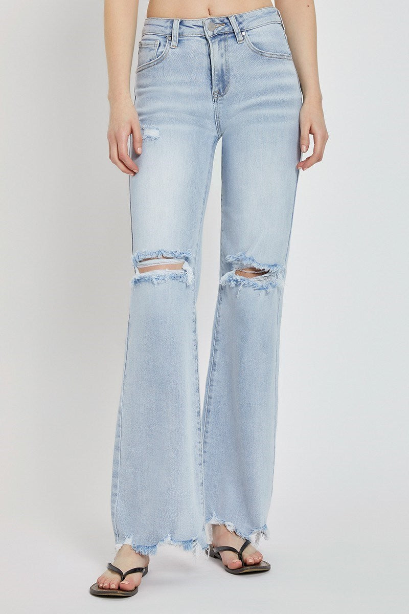 risen wide leg denim jeans distressed