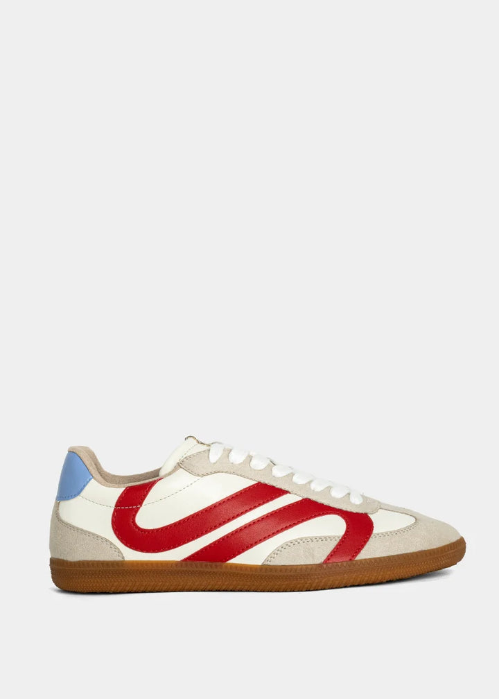 shu shop sadie low profile red blue sneakers