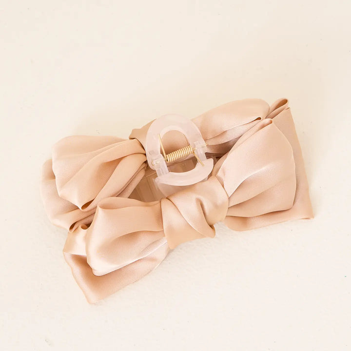Satin Bow Claw Clip Beige