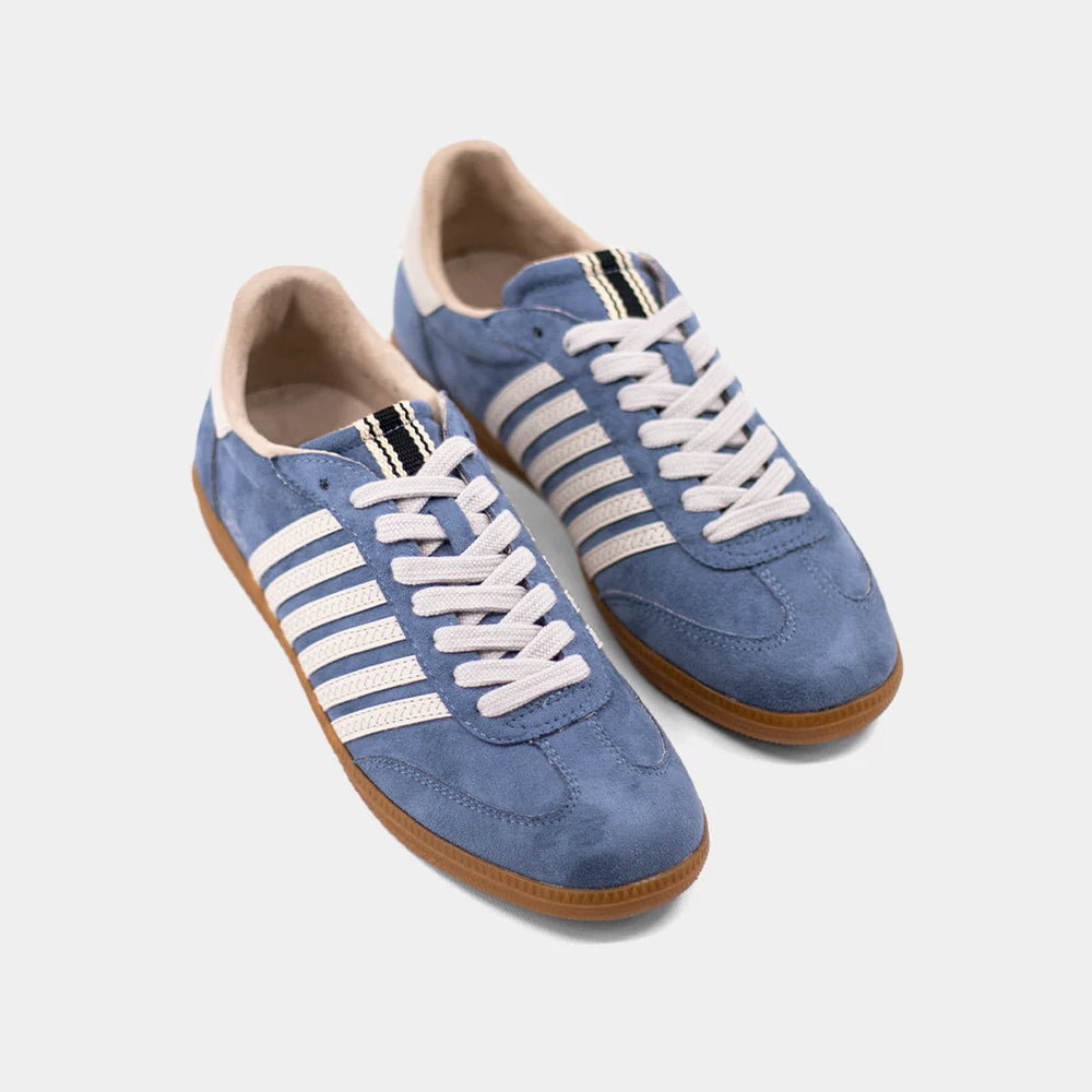 shu shop stevie blue suede striped low sneakers side both shoes