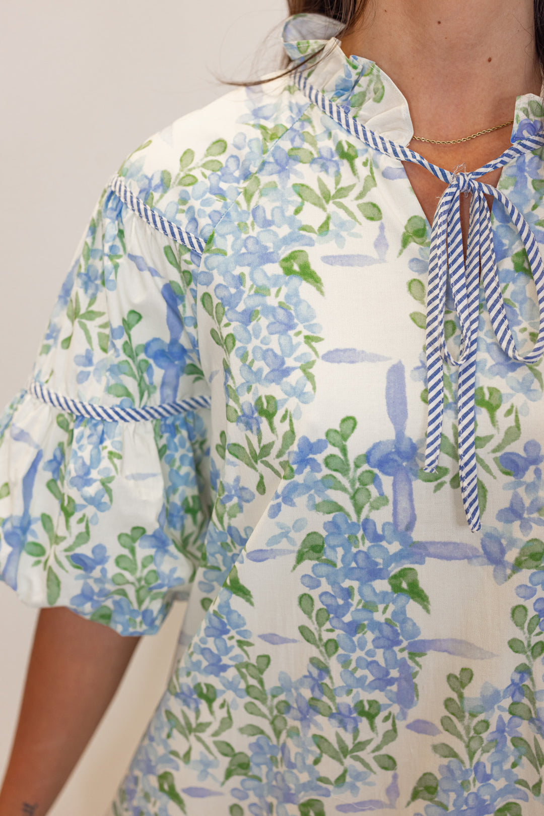 blue green floral printed babydoll dress