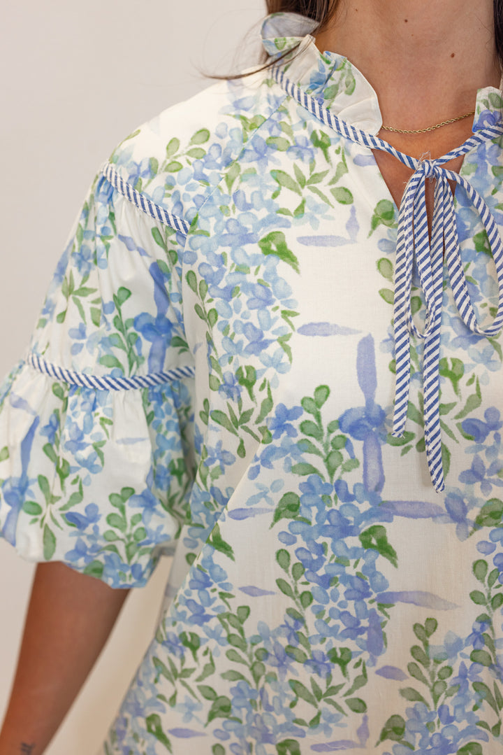 blue green floral printed babydoll dress
