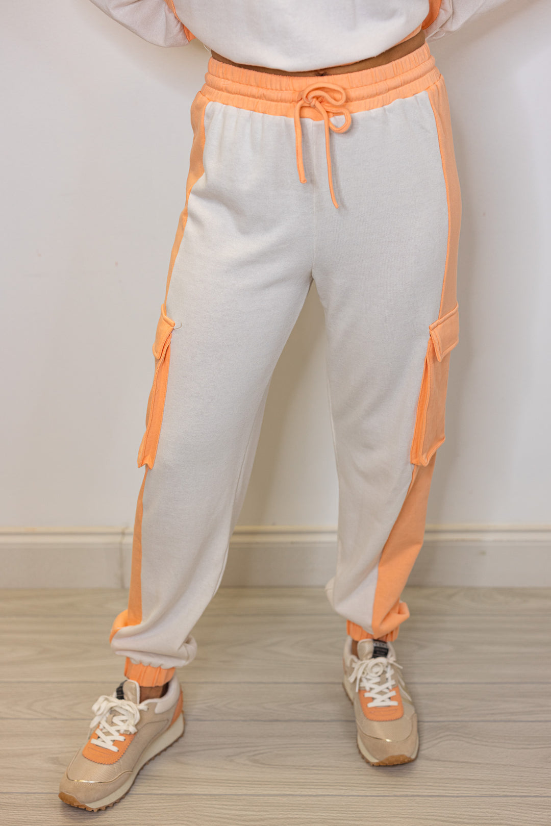 peach stripe cargo jogger pants