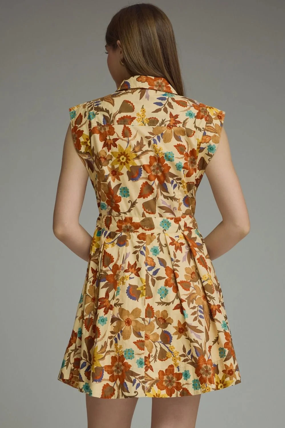 Entro tan floral print button down cinch dress in a flattering fit