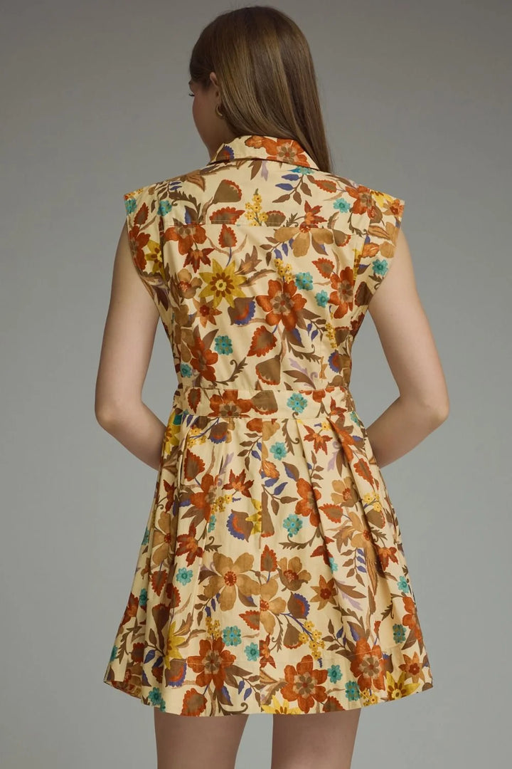 Entro tan floral print button down cinch dress in a flattering fit