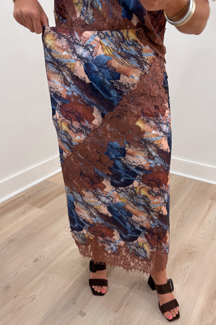tcec snakeskin print satin skirt with elastic waistband