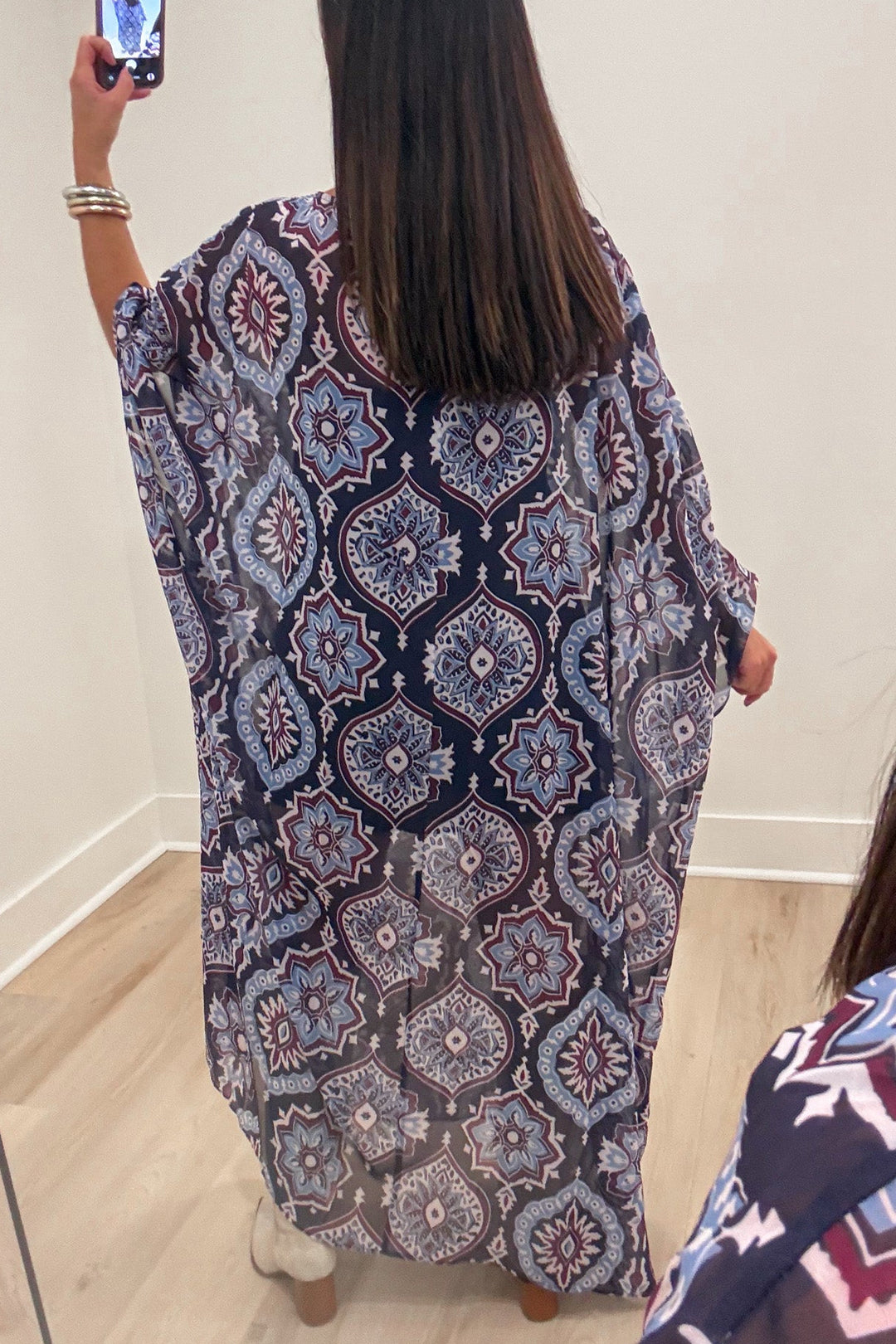 tcec navy medallion caftan maxi dress back