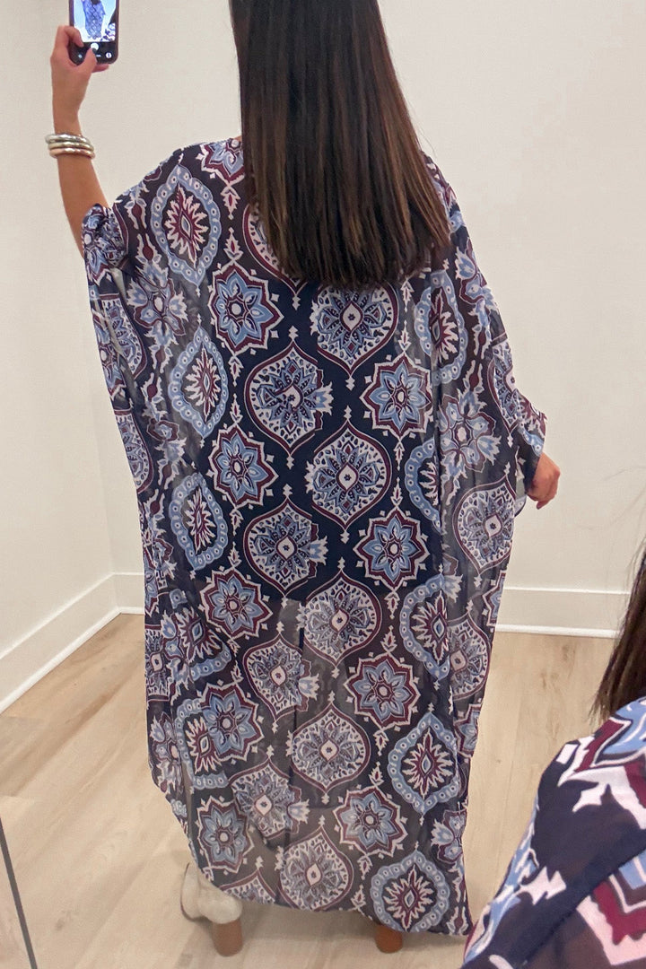 tcec navy medallion caftan maxi dress back